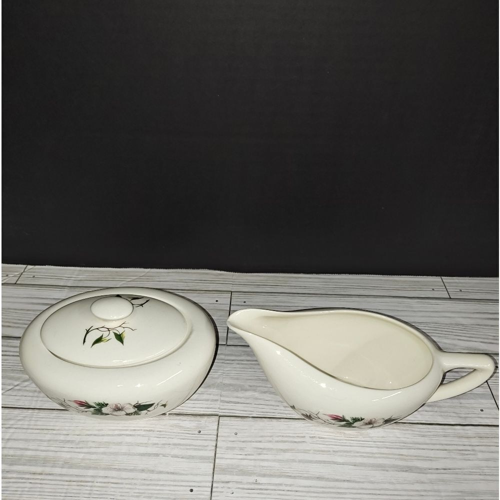 Knowles Vintage Sugar & Creamer Set Regency Damask Rose Pattern USA Kitchen Deco